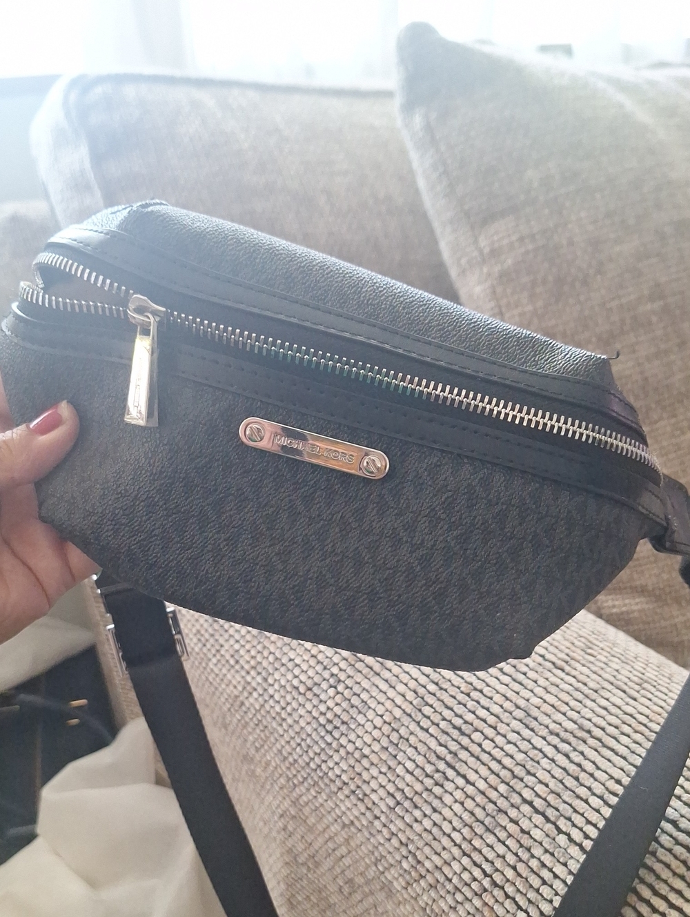 Michael Kors Black and Silver Logo Belt Bag